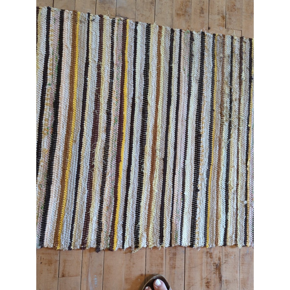 Antique Imported Swedish Hand Made Rag Rug Runner (26 x 188" ) Very Pretty - Picture 10 of 11